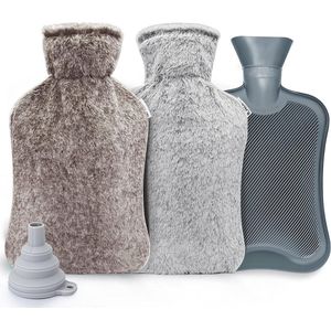 2L Warmwaterfles met Pluche Hoes - Afneembaar en Wasbaar, Natuurlijke Rubberen Warmwaterzak voor Warmte en Comfort