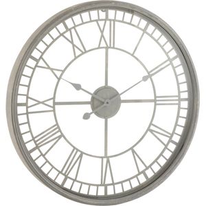 J-Line Romeinse Cijfers klok - metaal/glas - grijs - Ø 67 cm - woonaccessoires