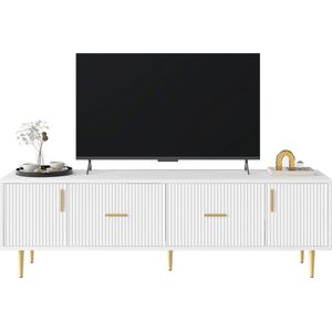 Merax TV-meubel 170 cm - Wit design voor TV's tot 70 inch - Stijlvol met gouden handgrepen - 2 deuren en 2 lades