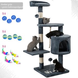 Yaheetech Krabpaal stabiele kattenboom 91 cm kattenkrabpaal met 2 huisjes sisal krabpalen en knuffelige speelbal klimboom voor katten
