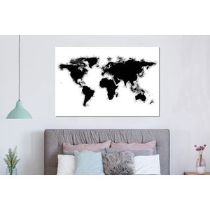 Wanddecoratie Metaal - Aluminium Schilderij Industrieel - Wereldkaart - Zwart - Wit - Simpel - 150x100 cm - Dibond - Foto op aluminium - Industriële muurdecoratie - Voor de woonkamer/slaapkamer