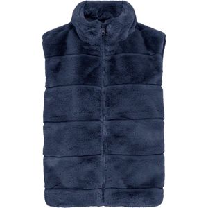 Donker Blauwe Faux Fur Bodywarmer - Vegan Fur - One Size (Geschikt tot maat 40)- Faux Fur Bodywarmers - Met Rits & Zakken - Donker Blauw