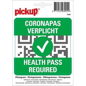 Pickup Pictogram sticker Coronapas verplicht Health Pass Required 10x10 cm