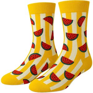 Sokken oranje-wit gestreept met watermeloenen - Maat 37-44 - Grappige sokken - Vrolijke sokken - Cadeau sokken - happy socks - schoencadeautjes sinterklaas