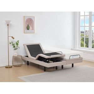 DREAMEA Elektrisch decoratief bed + matras met vormgeheugen - 2 x 90 x 200 cm - Stof - Beige - MENASINA van YSMÉE L 200 cm x H 41 cm x D 180 cm