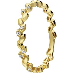 Lucardi - Dames Zilveren Goldplated Ring Blad - Ring - Goudkleurig - 925 Zilver