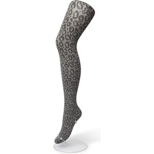 Bonnie Doon Dames Panterprint Panty 100 Denier Grijs maat S/M - Chique Panty - Leopard Dessin - Brede Boord - Comfort - Panter Print - Jaguar - Dieren Print - Jaguar Tights - Feestelijk - Grey - BP211904.235