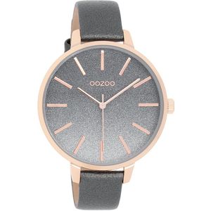 OOZOO Timepieces - Rosé goudkleurige horloge met donker grijze leren band - C11033