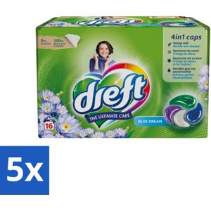 Dreft - Wasmiddelcapsules - Blue Dreams - Frisse geurboost - 16 Wasbeurten - Bulkverpakking - 5 stuks