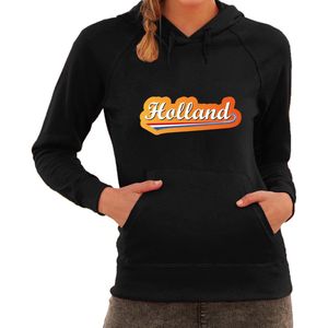 Zwarte fan hoodie voor dames - Holland met Nederlandse wimpel - Nederland supporter - EK/ WK hooded sweater / outfit XS