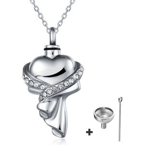 Quiges - RVS Ashanger Urn Hart met Gewaad met Verstelbare Ketting 46 - 52cm en vulsetje - SLSA007a