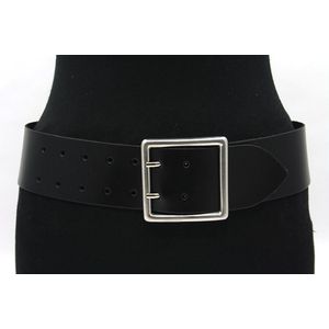 Thimbly Belts Dames heupriem zwart dubbele doorn - dames riem - 6 cm breed - Zwart - Echt Leer - Taille: 95cm - Totale lengte riem: 110cm