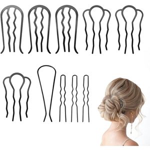 U-Vorm Haar Sticks - Metalen Haarspeld - Haar Vork Clip Tanden - Haarspeldclip - Haar Zijkammen - Haarspelden Voor Updo Bun - Franse Twist Kam - Vrouwen Haar Styling Tool - Haargereedschap - Voor een hoge knot - 10 Stuks - 4 Size - Zwart