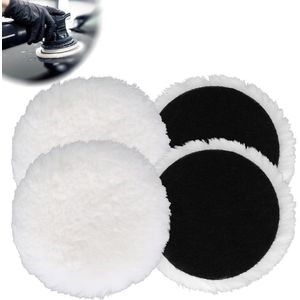Polijstschijven 125mm – Set van 4 Wol Polijstpads met Nylon Achterkant – Lamswollen Polijstschijven voor Polijsten, Slijpen & Waxen – Wit
