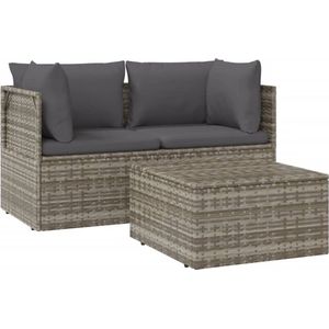 vidaXL - 3-delige - Loungeset - met - kussens - poly - rattan - grijs