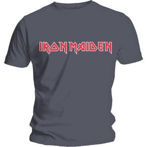 Iron Maiden - Classic Logo Heren T-shirt - M - Grijs