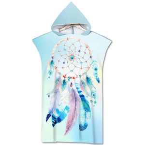 Rowjoy strandlaken poncho, surfponcho voor mannen en vrouwen, microvezel strandlaken met dromenvangerprint, badponcho met capuchon, snel drogende poncho voor strandzwemmen (Dream2-75x110cm)