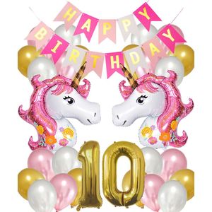 Snoes Ballonnen Set Unicorn 10 Jaar - Verjaardag Versiering Slinger - Folieballon - Helium Ballonnen
