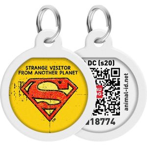 WAUDOG Superman Vintage QR Pet Tag / Hondenpenning - Stainless steel - 25 mm - Geel-Rood - Gratis App