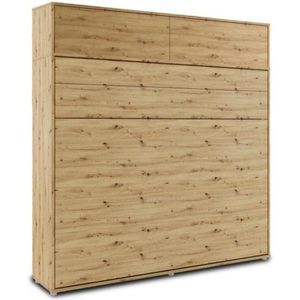 Murphy Horizontaal Opklapbed 160x200 met Opzetkast - Artisan Eiken