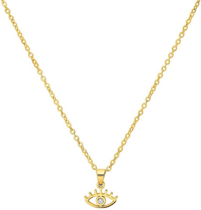 Lucardi - Dames Stalen Goldplated Ketting met Oog - Ketting - Goudkleurig - 45 cm