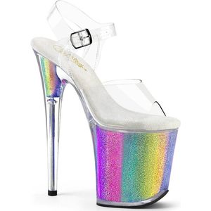 Pleaser - FLAMINGO-808RG-01 Sandaal met enkelband, Paaldans schoenen - US 10 - 40 Shoes - Regenboog/Transparant