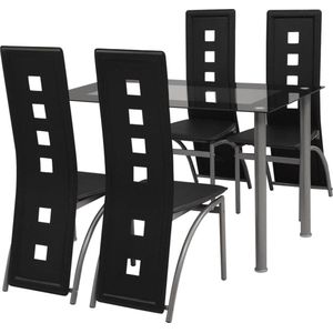 The Living Store Eettafelset - - Tafel en 4 stoelen - 120 x 70 x 75 cm - Zwart