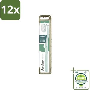 Jordan - Tandenborstel - Green Change - Soft - 4 Opzetborstels & 1 Houder - Voordeelverpakking - 12 stuks - Duurzame tandenborstel - Tandenborstel met verwisselbare kop