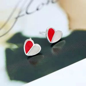 Gading® meisje oorknoppjes - dames oorknoppen met hartje 8mm- rood &wit  - 925 zilver