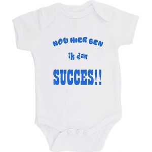 100% katoenen Romper ""Hier ben ik dan SUCCES!!"" Jongens Katoen Wit/blauw Maat 62/68