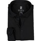 DESOTO slim fit overhemd - stretch pique tricot Kent kraag - zwart - Strijkvrij - Boordmaat: 47/48