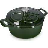 Navaris - Dutch Oven - Gietijzeren Braadpan - Groen - Inhoud 3,5 Liter, Geschikt voor Inductie en Oven tot 260 Graden