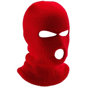 1 warm wintermasker, masker met 3 gaten, gebreid ski-koud fietsmasker, multifunctioneel masker, motor- en fiets-skimuts,rood