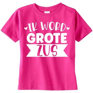 Meisjes T-shirt - Ik Word Grote Zus - Aankondiging Zwangerschap - Roze - Katoen - Maat 5/6 Jaar