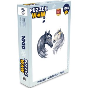 Puzzel Paarden - Waterverf - Grijs - Meisjes - Kinderen - Meiden - Legpuzzel - Puzzel 1000 stukjes volwassenen