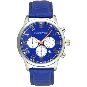 Horloge heren blauw - Mauro Vinci Staal Zilver - Blauw - Oranje met lederen bewaardoos - Sports line 420 stalen horloge met Japans binnenwerk