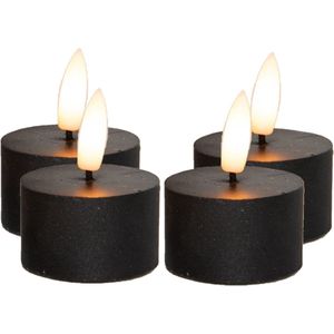 Anna's Collection LED theelichtjes/waxinelichtjes - 4x st - zwart - D4 x H5 cm
