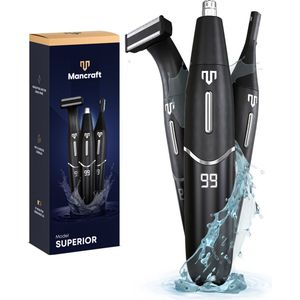 Mancraft Neustrimmer Superior- Neushaartrimmer mannen - Oortrimmer - Met Wenkbrauw en Lichaamstrimmer - Waterdicht - Oplaadbaar
