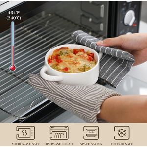 Braadschalen voor de oven, 440 ml 4,8 inch kleine porseleinen ramekins met handvat en deksel, witte bakset voor lasagne, soufflé, soep, ovenbestendig bakvormen, magnetron en