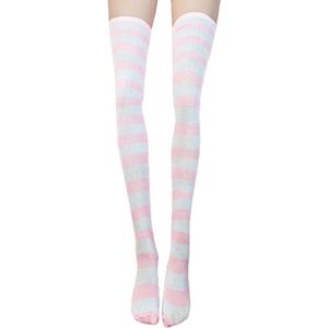 BamBella® - Hoge knie kousen - Wit roze strepen - Dames - sokken