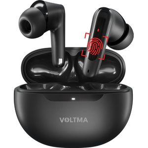 Voltma® EchoBuds - Draadloze Bluetooth 5.4 Oordopjes met Ultra-High Definition Geluid, 40-Uur Batterijduur met oplaadcase, One-Step Pairing, Ingebouwde Microfoon Bluetooth Oortjes, Draadloos Bellen, Compatibel met Android en iOs - Zwart