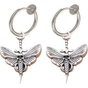 Klem oorbellen- Vlinder- doodshoofd- zilverkleur- geen gaatje- Charme Bijoux