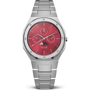 Valuchi Heren Lunar Calendar Roestvrijstaal Maanstand Horloge - Zilver Rood