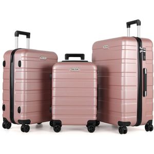 TAN.TOMI Kofferset - 3 Delig - 95L Handbagage + 65L +41L Ruimbagage - Cijferslot - Reiskoffer met Wielen - Rosé Goud