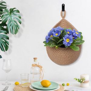 Jute Hangmand - Fruitmand - Hangende Mand - 37 x 28,5 cm - Jute Zak met Haak - Wanddecoratie - Gevlochten Jute Tas - Decoratieve Wandmand voor Groenten, Planten en Keuken
