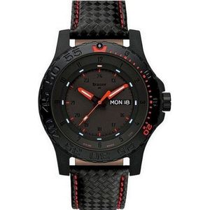 Traser P66 Red Combat leder - horloge - zwart/rood - Ø 45 mm