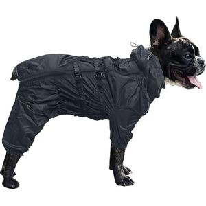 Hondenregenjas, waterdichte regenjas met hoge kraag, reflecterende strips en ritsen, geschikt voor alle hondentypes-zwart-XXXL