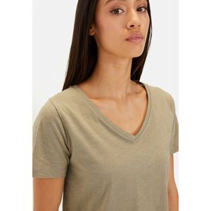 camel active - T-shirt - Groen - V-hals - Puur Katoen