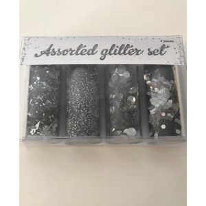 Glitter Poeder Nail Art Assorti Glitter Set - 4 Stuks - Zilver - Nagel Decoratie Strass