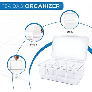 Theezak-organizer, stapelbare theezakjes, opbergorganizer met transparant deksel, theezakjeshouder voor werkbladen, keukenkasten, voorraadkamers, zoetstoffen (transparant, 3 stuks)